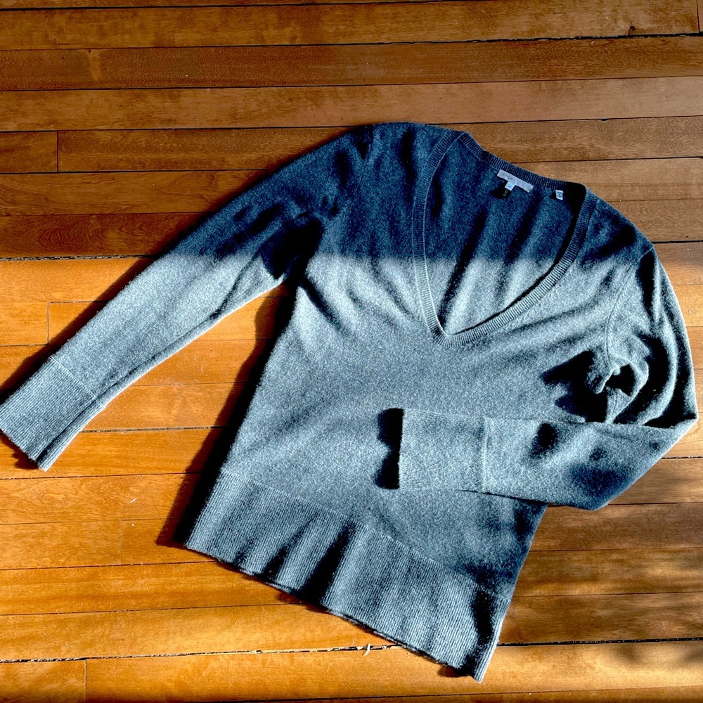 Vince from Bergdorf Goodman Cashmere ⭐️. Super comfy and warm. Deep V neck.